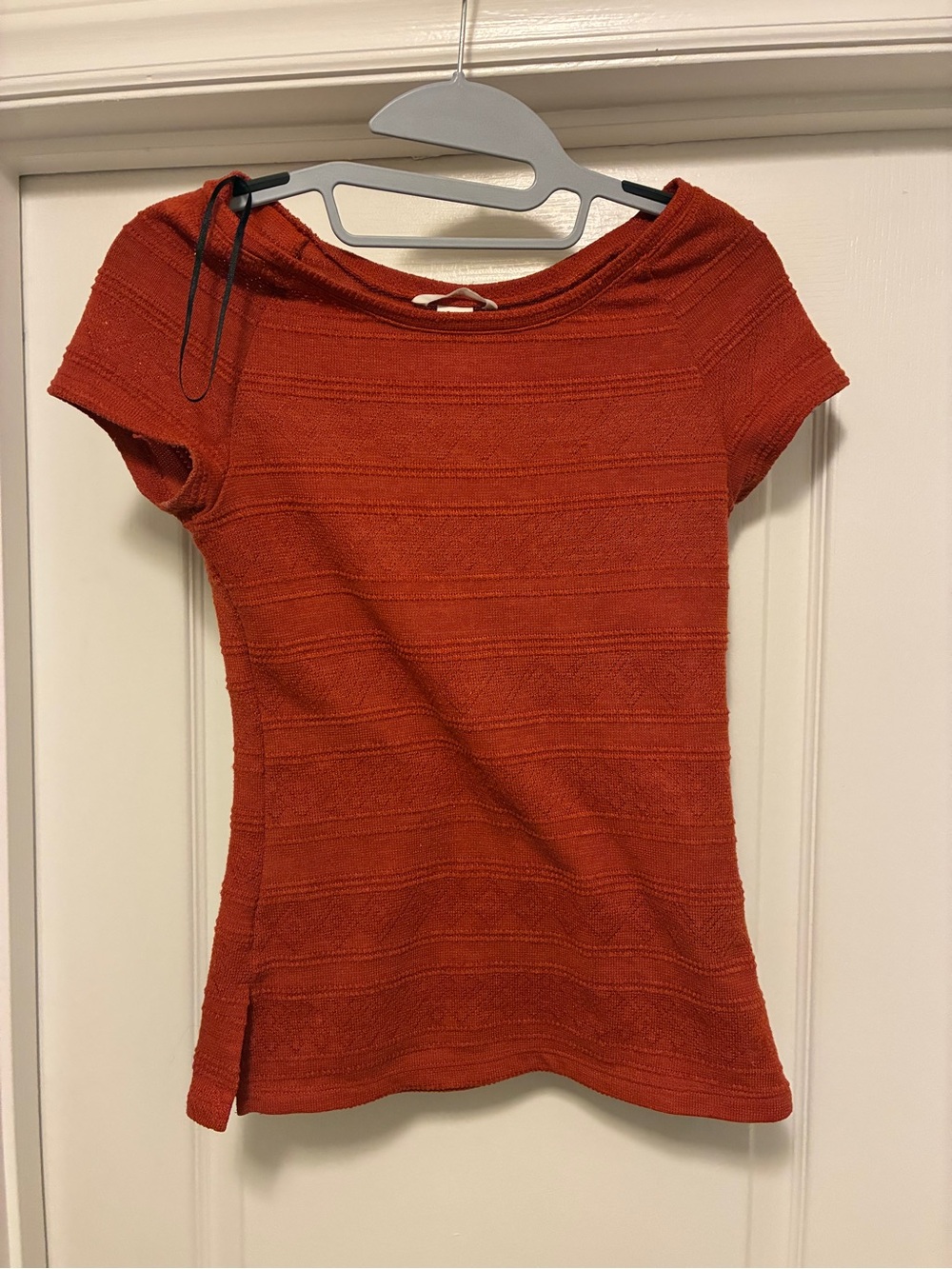 H&M Short-Sleeve Textured Tee in Rust Orange